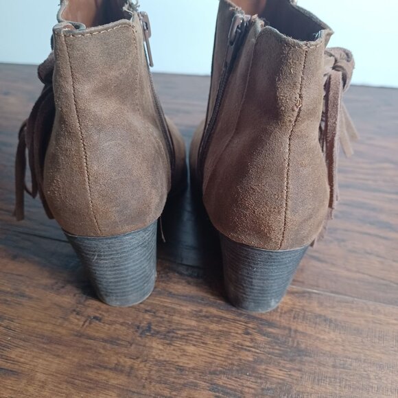 Womens Leather Ankle Booties Size 8 Brown Fringe Tassels Western Cowboy Cowgirl - Picture 6 of 9